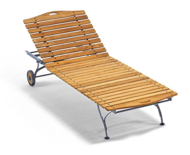 Gartenliege Weish�upl Classic Holzliege mit Rollen ohne Armlehne Teakholz